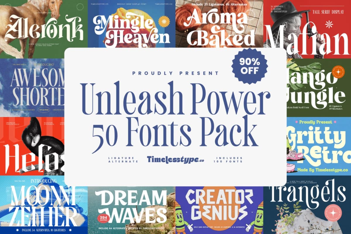 Unleash Power 50 Fonts Pack font preview