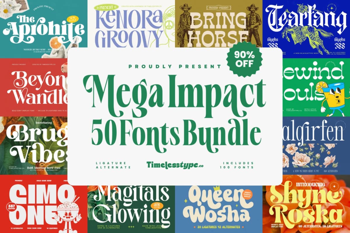 Mega Impact 50 Fonts Bundle font preview