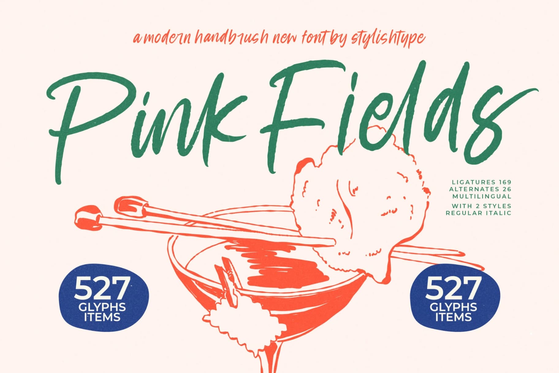 Preview of Pink Fields - Modern Handbrush Font font