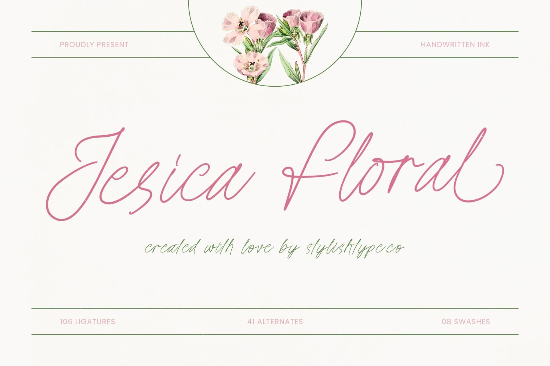 Preview of Jesica Floral - Handwritten Ink Font font