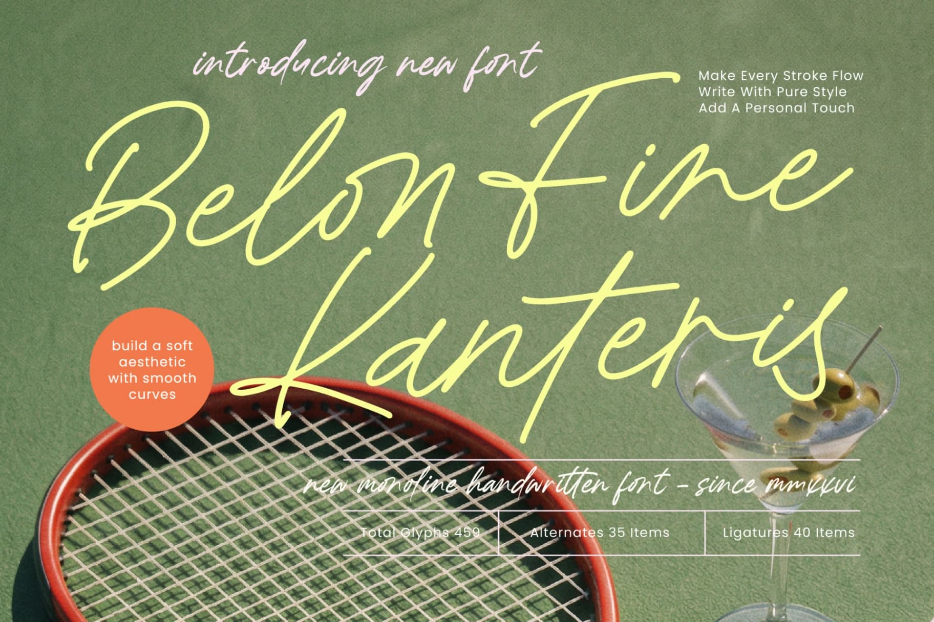 Preview of Belon Fine Kanteris - Monoline Handwritten Font font